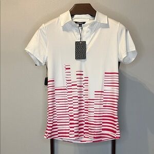 Acegolfs Women’s Stylish White Polo Shirt with Red Stripes